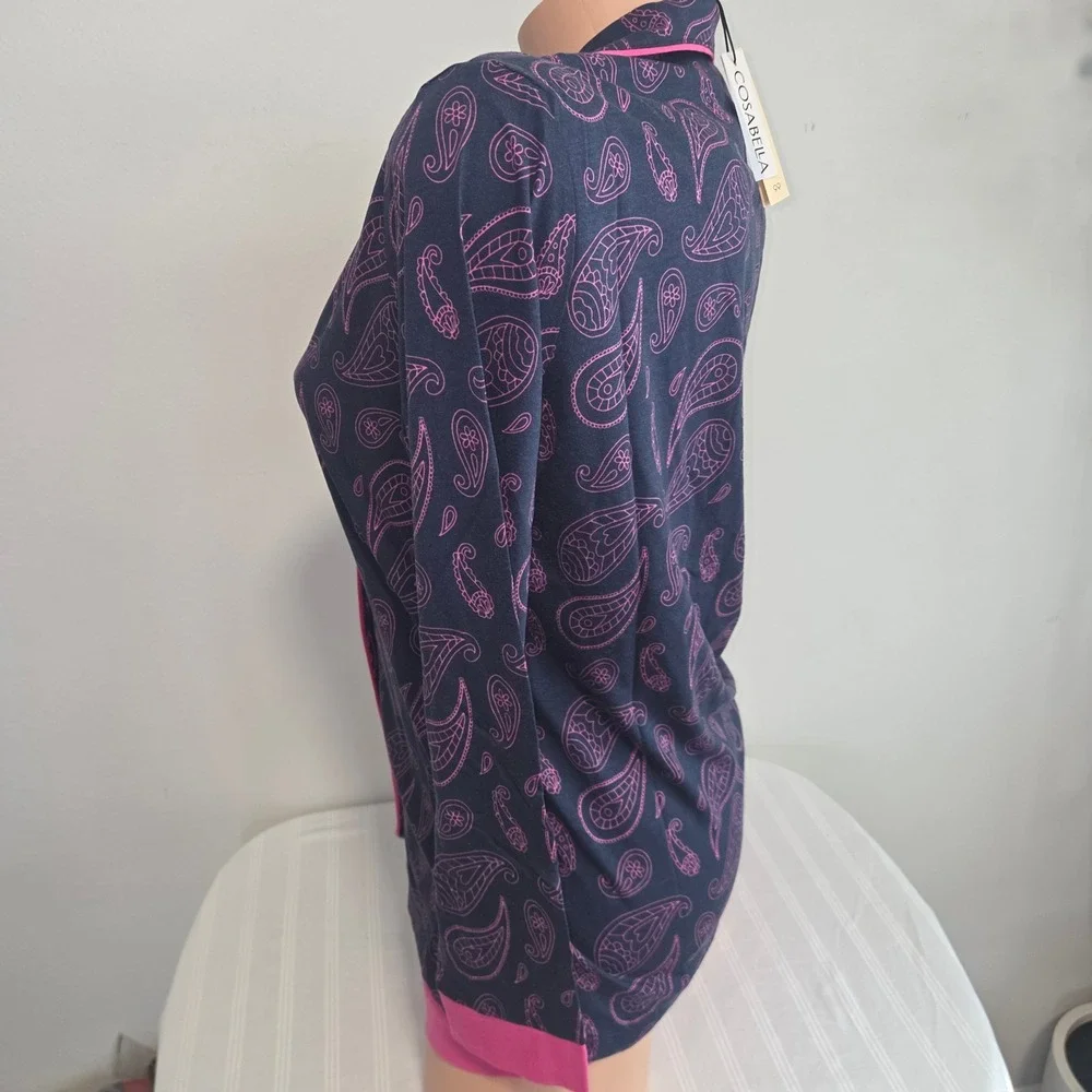 Cosabella Bella Pima Cotton Modal LS Top Boxer Short Set Printed Navy Paisley XS